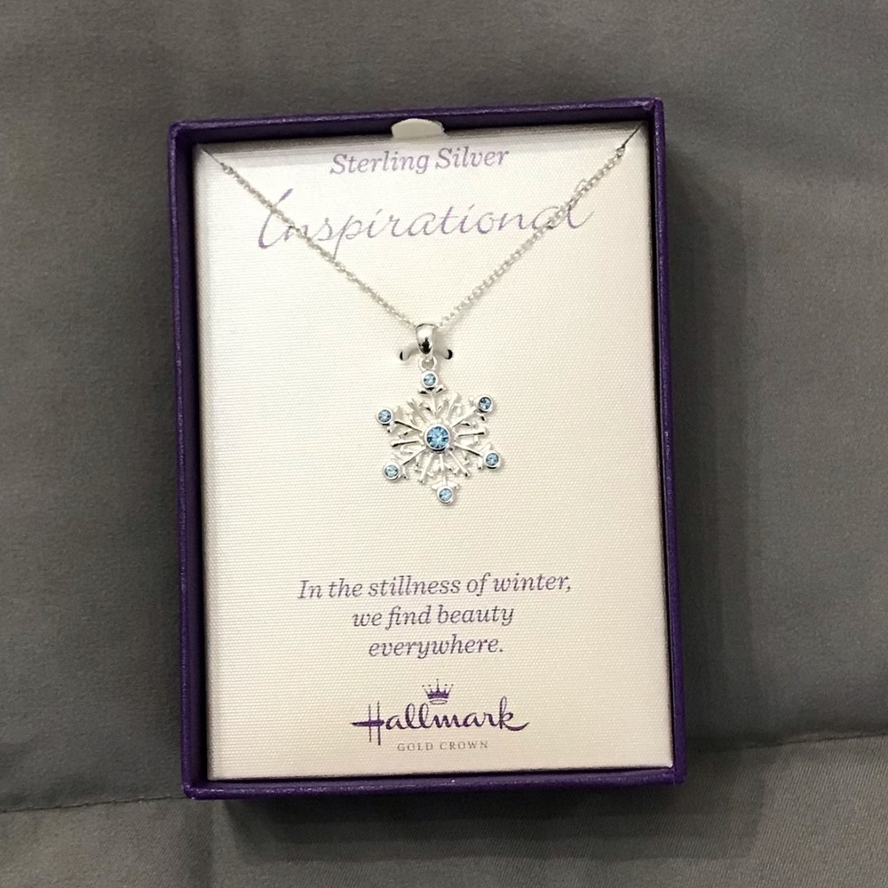 Hallmark Gold Crown Sterling Silver Snowflake and Crystal Necklace
